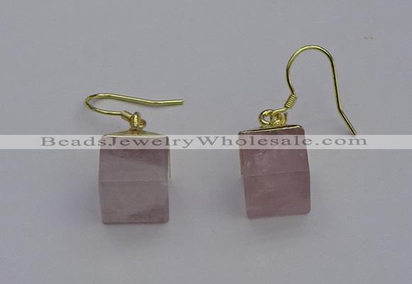 NGE5081 10*15mm cube rose quartz gemstone earrings wholesale