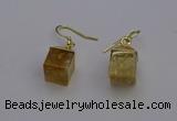 NGE5083 10*15mm cube citrine gemstone earrings wholesale