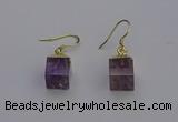 NGE5085 10*15mm cube light amethyst gemstone earrings wholesale