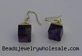 NGE5086 10*15mm cube amethyst gemstone earrings wholesale