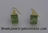 NGE5090 10*15mm cube green rutilated quartz gemstone earrings wholesale