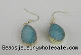 NGE87 15*20mm teardrop druzy agate gemstone earrings wholesale