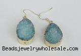 NGE92 18*25mm teardrop druzy agate gemstone earrings wholesale