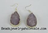 NGE95 20*30mm teardrop druzy agate gemstone earrings wholesale