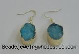 NGE99 15*20mm oval druzy agate gemstone earrings wholesale