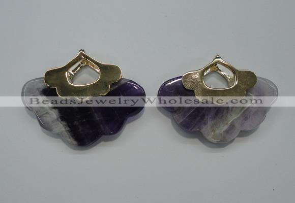 NGP1077 8*40*50mm amethyst gemstone pendants with brass setting