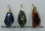 NGP1097 20*50mm faceted nuggets druzy agate pendants with brass setting