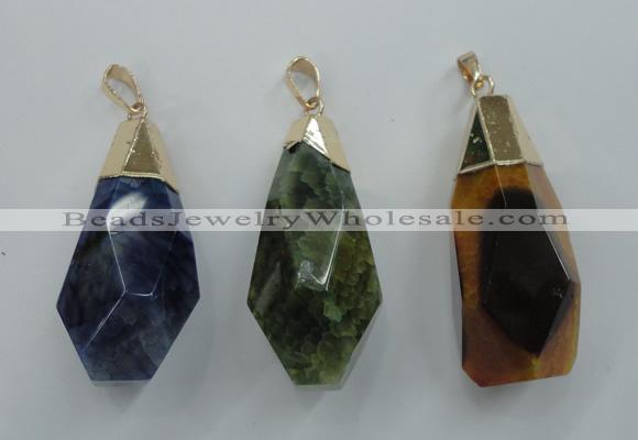 NGP1097 20*50mm faceted nuggets druzy agate pendants with brass setting