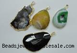 NGP1114 30*40 - 45*65mm freeform druzy agate pendants with brass setting