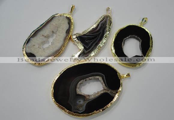 NGP1120 35*50 - 60*70mm freeform druzy agate pendants with brass setting