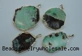 NGP1122 25*35 - 35*45mm freeform australia chrysoprase pendants with brass