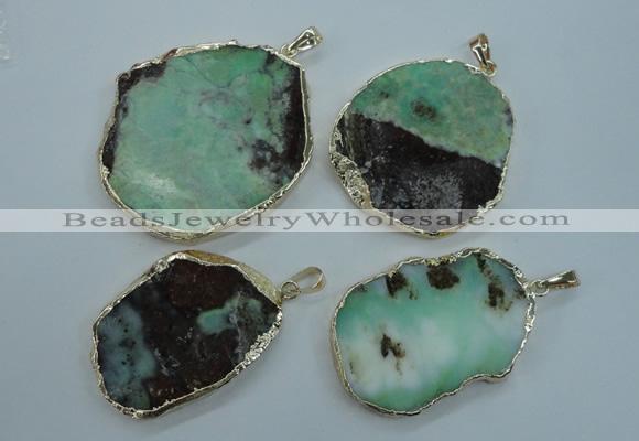 NGP1122 25*35 - 35*45mm freeform australia chrysoprase pendants with brass