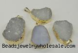 NGP1140 25*35mm - 40*45mm freeform druzy agate pendants with brass setting