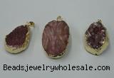 NGP1141 25*35mm - 40*45mm freeform druzy agate pendants with brass setting