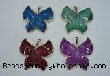 NGP1281 45*48mm butterfly agate pendants with brass setting