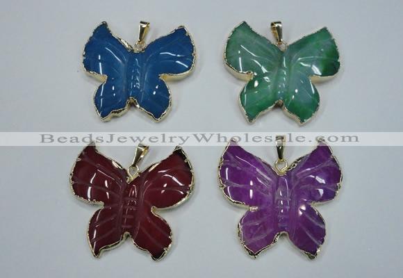 NGP1281 45*48mm butterfly agate pendants with brass setting