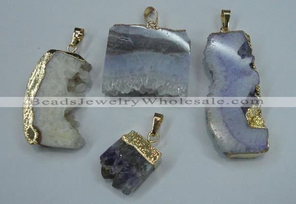 NGP1285 20*25mm – 35*45mm freeform druzy agate pendants with brass setting