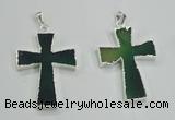 NGP1286 32*45mm cross green agate pendants with brass setting