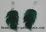 NGP1287 25*55mm leaf green agate pendants with brass setting