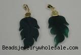 NGP1289 25*55mm leaf green agate pendants with brass setting