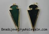 NGP1291 30*65mm green agate pendants with brass setting