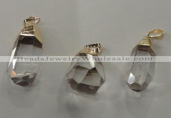 NGP1357 15*30mm - 20*35mm faceted nuggets white crystal pendants