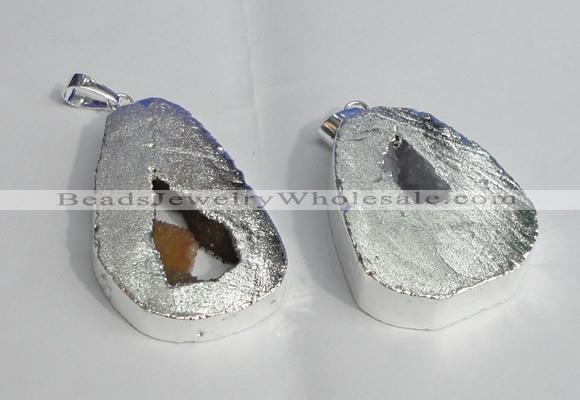 NGP1385 35*40mm - 40*50mm freeform plated druzy agate pendants