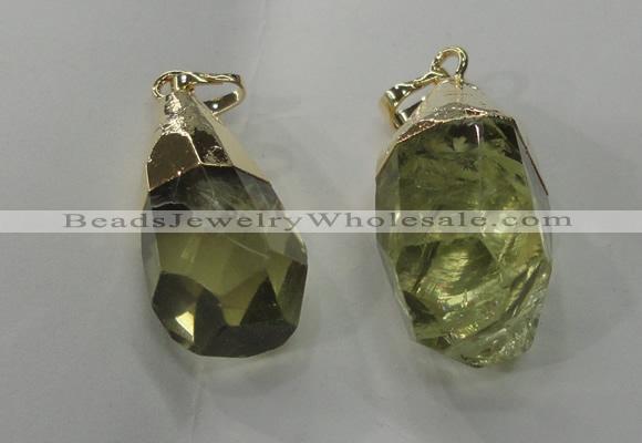 NGP1393 18*25mm - 15*35mm faceted nuggets lemon quartz pendants