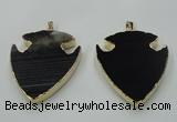 NGP1451 47*57mm arrowhead black agate gemstone pendants wholesale