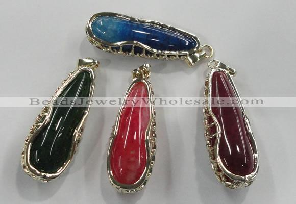 NGP1563 18*25*65mm teardrop agate with brass setting pendants