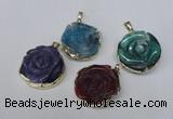 NGP1696 28*30mm - 30*32mm carved flower agate gemstone pendants