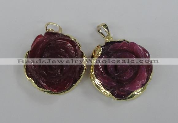 NGP1708 28*30mm - 30*32mm carved flower agate gemstone pendants