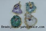 NGP1956 30*40mm - 45*55mm freeform druzy agate & amethyst pendants