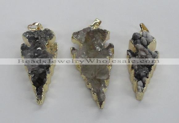 NGP1987 15*40mm - 20*50mm arrowhead druzy agate pendants