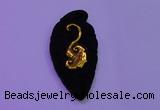 NGP2001 22*45mm carved gold plated matte black obsidian pendants