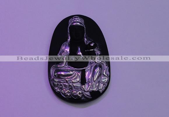 NGP2027 35*55mm carved silver plated matte black obsidian pendants