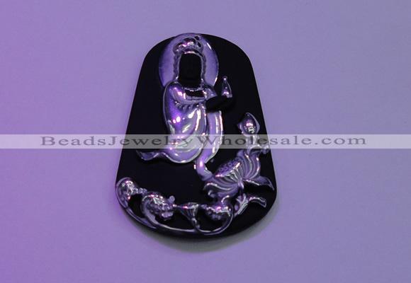 NGP2030 40*60mm carved silver plated matte black obsidian pendants