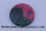 NGP208 6*40mm coin dyed rhodochrosite & chrysocolla gemstone pendant