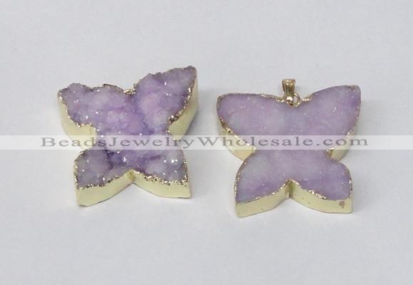 NGP2118 22*30mm - 25*30mm butterfly druzy agate gemstone pendants