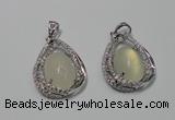 NGP2126 22*30mm agate gemstone pendants with crystal pave alloy settings