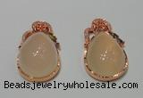 NGP2135 25*42mm agate gemstone pendants with crystal pave alloy settings