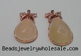 NGP2136 25*45mm agate gemstone pendants with crystal pave alloy settings