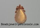 NGP2137 22*40mm agate gemstone pendants with crystal pave alloy settings