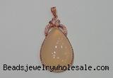 NGP2138 27*50mm agate gemstone pendants with crystal pave alloy settings