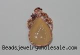 NGP2139 25*45mm agate gemstone pendants with crystal pave alloy settings