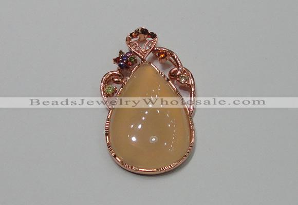 NGP2139 25*45mm agate gemstone pendants with crystal pave alloy settings