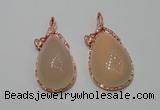 NGP2140 25*50mm agate gemstone pendants with crystal pave alloy settings