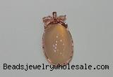 NGP2141 24*47mm agate gemstone pendants with crystal pave alloy settings