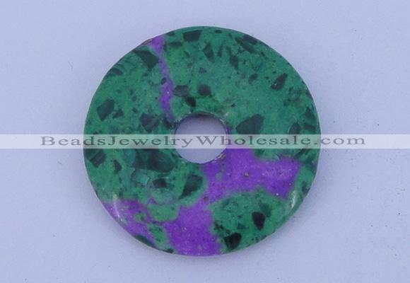 NGP223 5*30mm synthetic ruby zoisite & malachite gemstone donut pendant