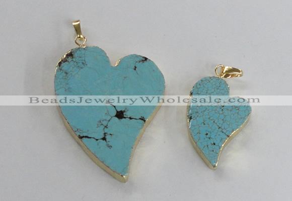 NGP2604 40*50mm - 50*70mm heart turquoise pendants wholesale